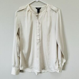 Express Women's Long Sleeve Button Up Blouse Top Cream - Size S - Elegant Silky